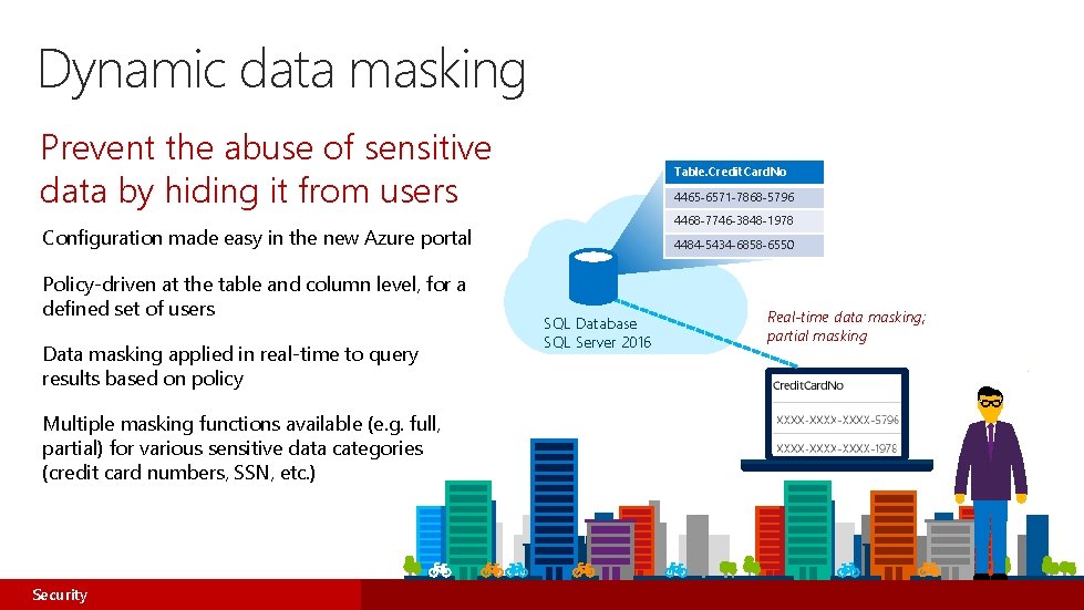 Dynamic data masking Prevent the abuse of sensitive data by hiding it from users