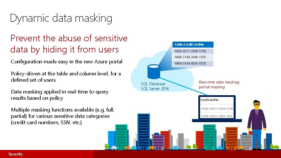 Dynamic data masking Prevent the abuse of sensitive data by hiding it from users