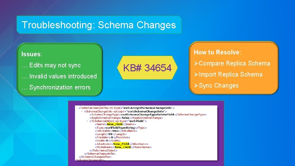 Troubleshooting: Schema Changes Issues: How to Resolve: … Edits may not sync ØCompare Replica Troubleshooting: Schema Changes Issues: How to Resolve: … Edits may not sync ØCompare Replica