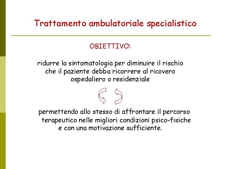 Trattamento ambulatoriale specialistico OBIETTIVO: ridurre la sintomatologia per diminuire il rischio che il paziente