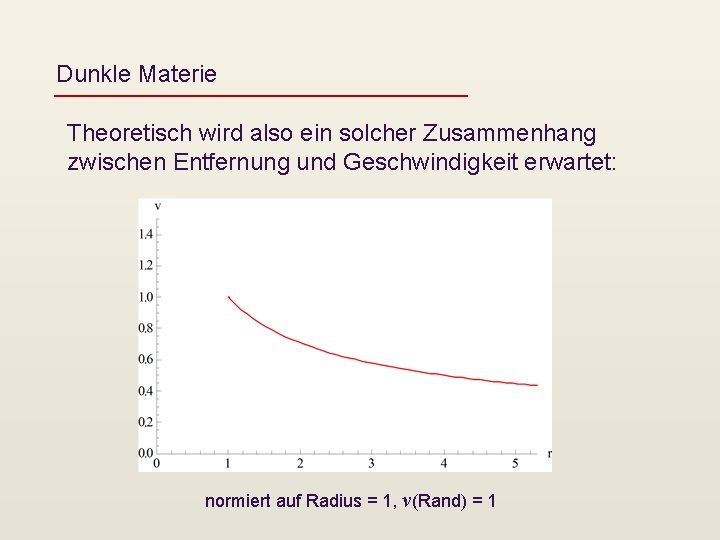 Dunkle Materie Theoretisch wird also ein solcher Zusammenhang zwischen Entfernung und Geschwindigkeit erwartet: normiert