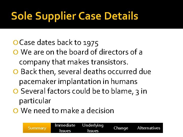 Sole Supplier Case Details Case dates back to 1975 We are on the board