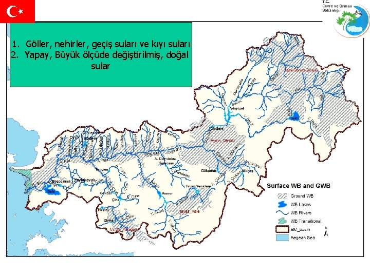 1. Göller, nehirler, geçiş suları ve kıyı suları 2. Yapay, Büyük ölçüde değiştirilmiş, doğal