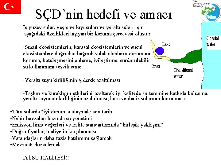 SÇD’nin hedefi ve amacı İç yüzey sular, geçiş ve kıyı suları ve yeraltı suları