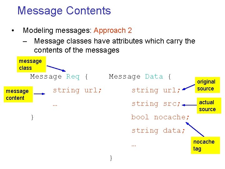 Message Contents • Modeling messages: Approach 2 – Message classes have attributes which carry