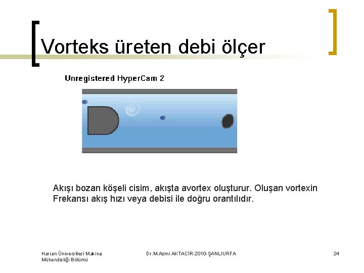 Vorteks üreten debi ölçer Akışı bozan köşeli cisim, akışta avortex oluşturur. Oluşan vortexin Frekansı