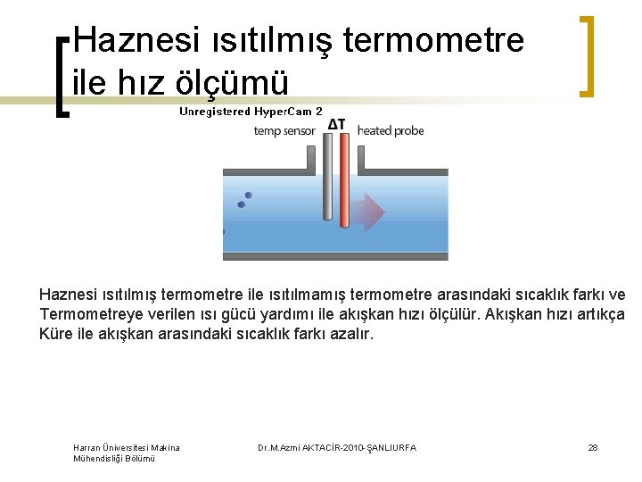 Haznesi ısıtılmış termometre ile hız ölçümü Haznesi ısıtılmış termometre ile ısıtılmamış termometre arasındaki sıcaklık