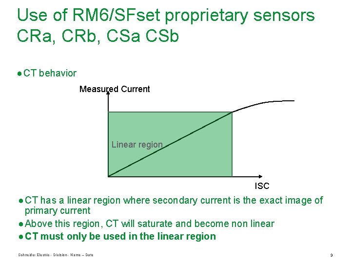 Use of RM 6/SFset proprietary sensors CRa, CRb, CSa CSb ● CT behavior Measured