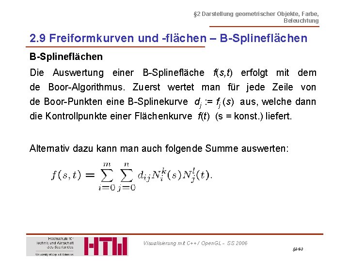 § 2 Darstellung geometrischer Objekte, Farbe, Beleuchtung 2. 9 Freiformkurven und -flächen – B-Splineflächen