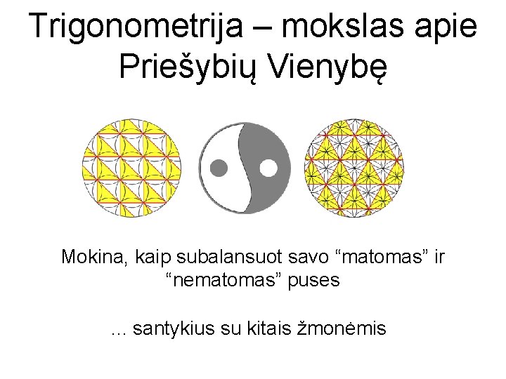 Trigonometrija – mokslas apie Priešybių Vienybę Mokina, kaip subalansuot savo “matomas” ir “nematomas” puses.