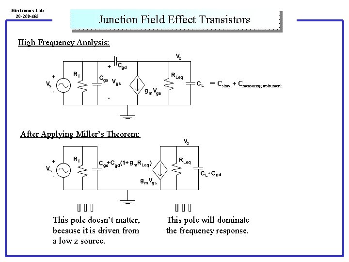 Electronics Lab 20 -260 -465 Junction Field Effect Transistors High Frequency Analysis: = Cstray