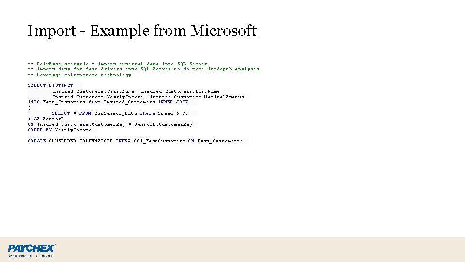 Import - Example from Microsoft -- Poly. Base scenario - import external data into