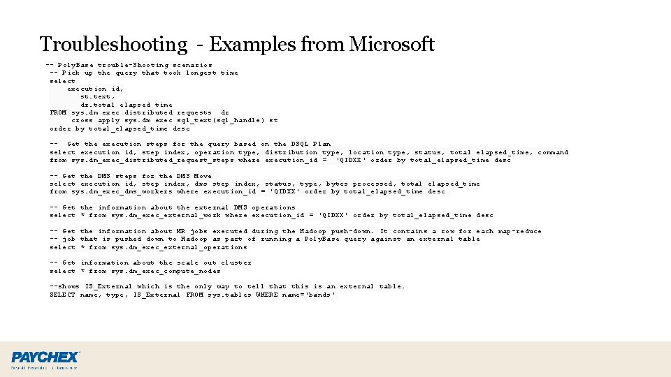 Troubleshooting - Examples from Microsoft -- Poly. Base trouble-Shooting scenarios -- Pick up the