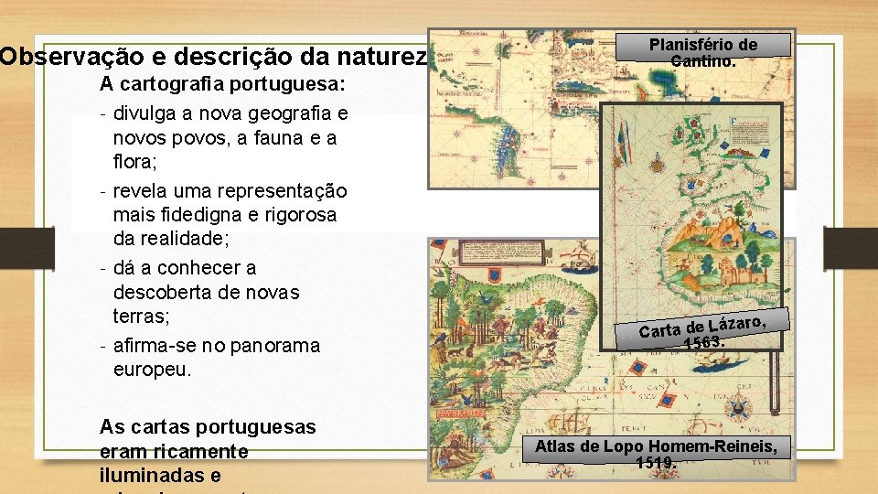Observação e descrição da natureza A cartografia portuguesa: ‐ divulga a nova geografia e