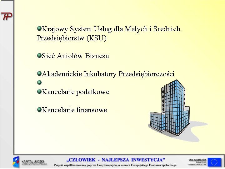 Krajowy System Usług dla Małych i Średnich Przedsiębiorstw (KSU) Sieć Aniołów Biznesu Akademickie Inkubatory