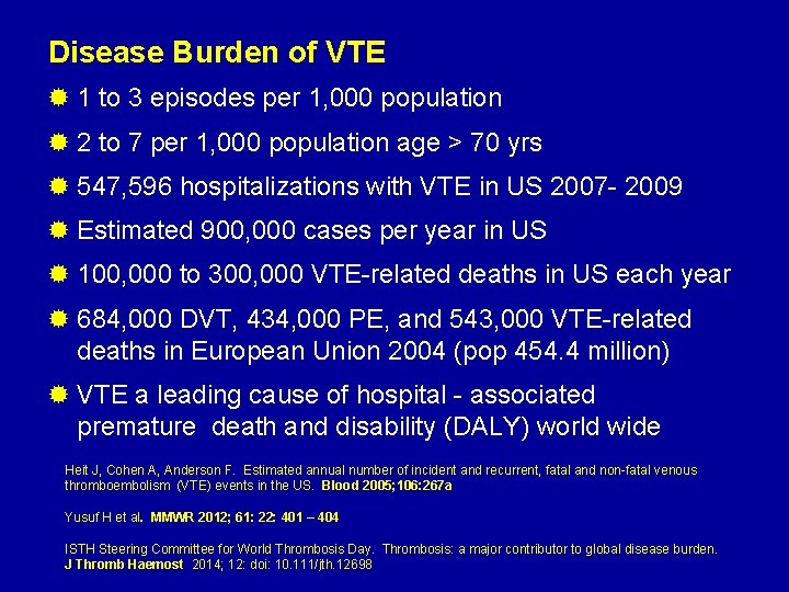 Disease Burden of VTE ® 1 to 3 episodes per 1, 000 population ®