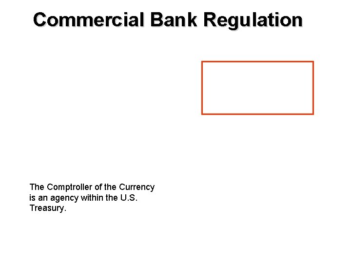 Commercial Bank Regulation The Comptroller of the Currency is an agency within the U.