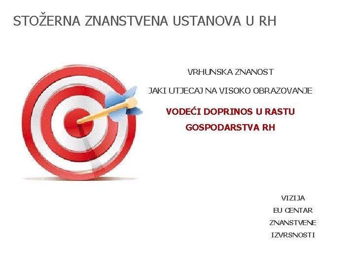 STOŽERNA ZNANSTVENA USTANOVA U RH VRHUNSKA ZNANOST JAKI UTJECAJ NA VISOKO OBRAZOVANJE VODEĆI DOPRINOS