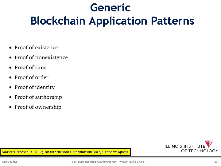 Generic Blockchain Application Patterns Source: Drescher, D. (2017). Blockchain Basics. Frankfort am Main, Germany:
