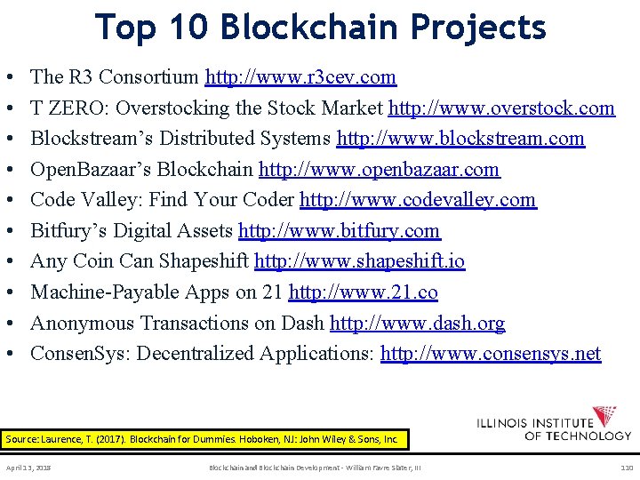 Top 10 Blockchain Projects • • • The R 3 Consortium http: //www. r