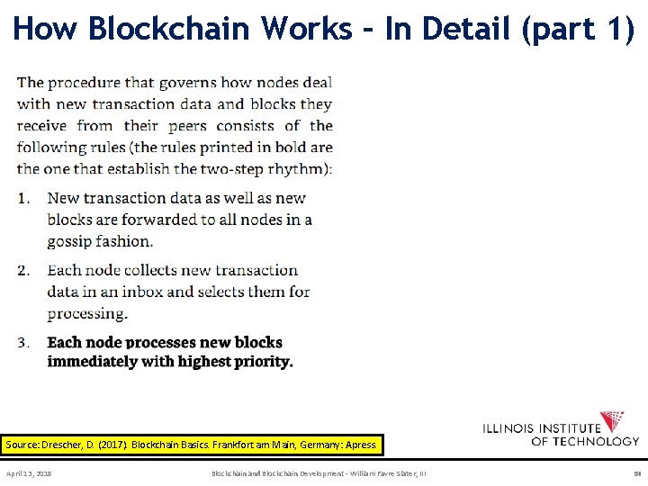 How Blockchain Works – In Detail (part 1) Source: Drescher, D. (2017). Blockchain Basics.