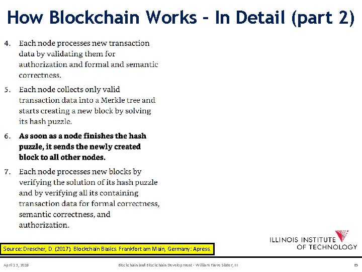 How Blockchain Works – In Detail (part 2) Source: Drescher, D. (2017). Blockchain Basics.