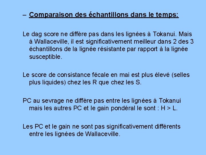 – Comparaison des échantillons dans le temps: Le dag score ne diffère pas dans