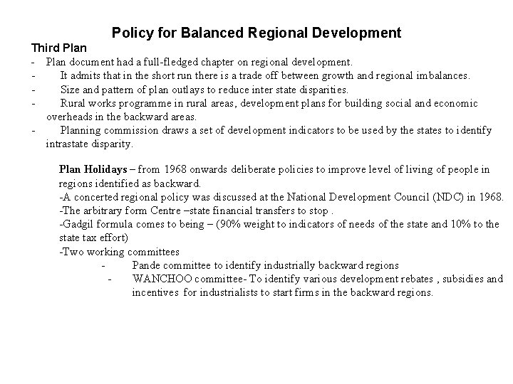 Policy for Balanced Regional Development Third Plan - Plan document had a full-fledged chapter
