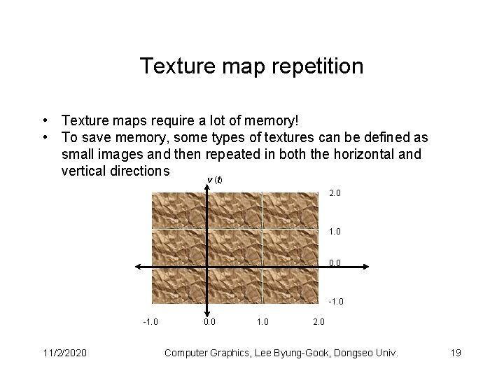 Texture map repetition • Texture maps require a lot of memory! • To save