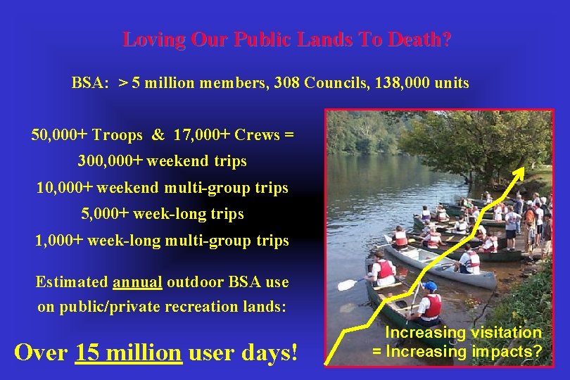 Loving Our Public Lands To Death? BSA: > 5 million members, 308 Councils, 138,