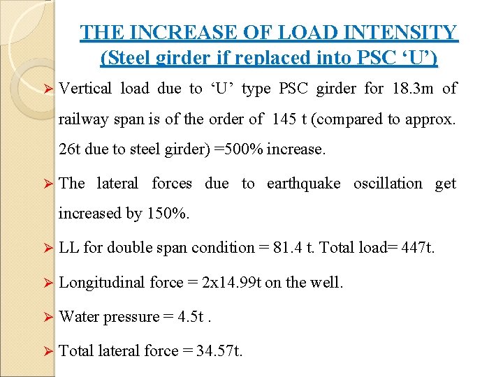 THE INCREASE OF LOAD INTENSITY (Steel girder if replaced into PSC ‘U’) Ø Vertical