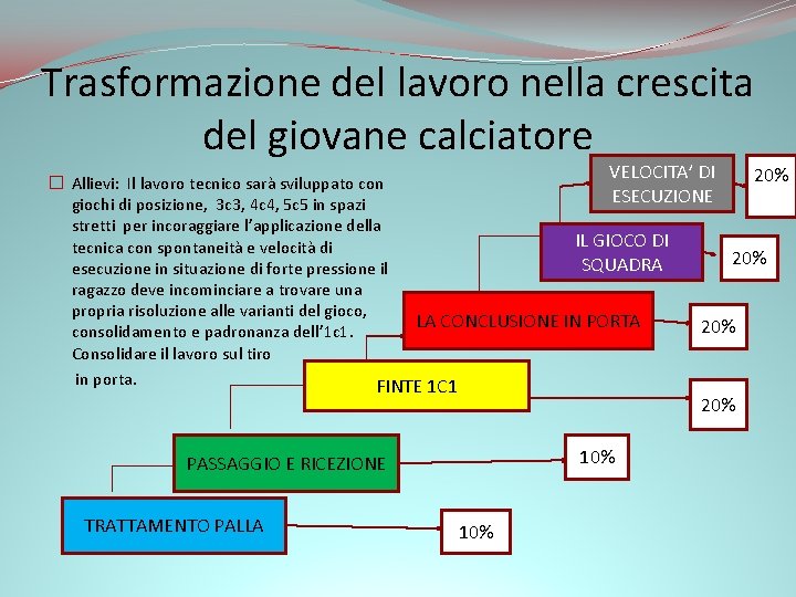 Trasformazione del lavoro nella crescita del giovane calciatore VELOCITA’ DI 20% � Allievi: Il