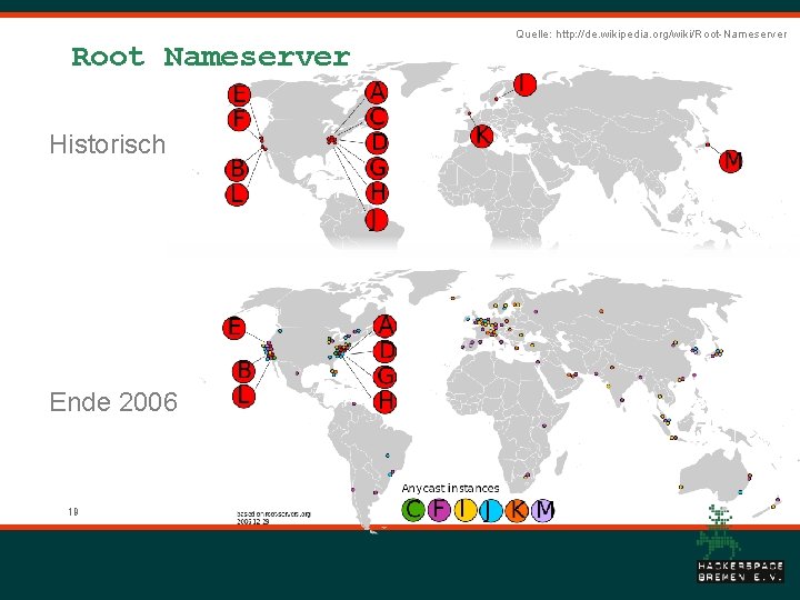 Root Nameserver Historisch Ende 2006 19 Quelle: http: //de. wikipedia. org/wiki/Root-Nameserver 