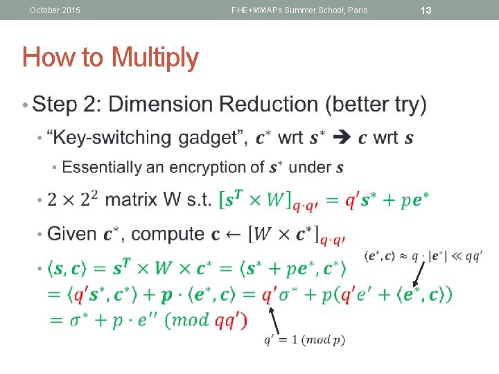 October 2015 FHE+MMAPs Summer School, Paris How to Multiply • 13 