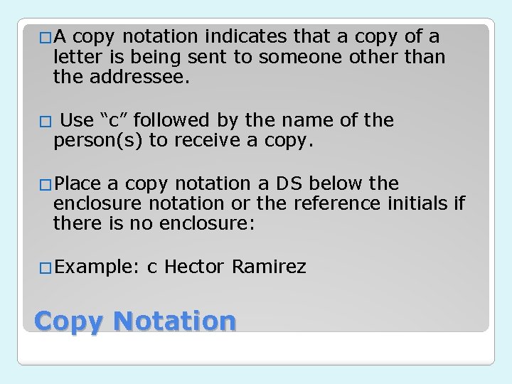 �A copy notation indicates that a copy of a letter is being sent to