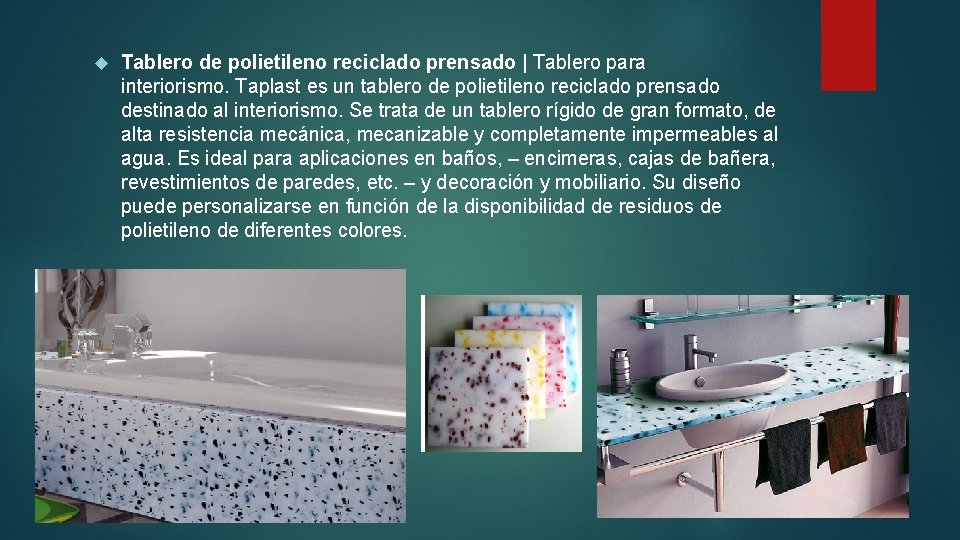  Tablero de polietileno reciclado prensado | Tablero para interiorismo. Taplast es un tablero