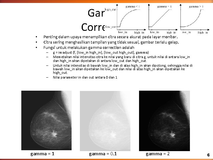 Gamma Correction • • • Penting dalam upaya menampilkan citra secara akurat pada layar