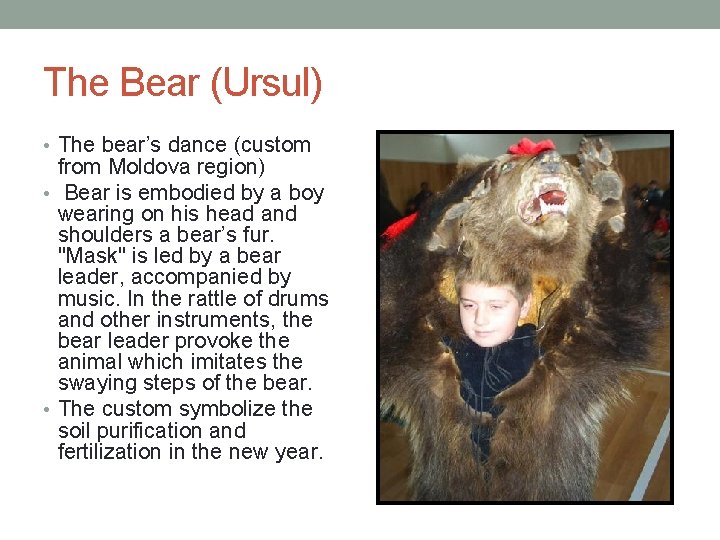 The Bear (Ursul) • The bear’s dance (custom from Moldova region) • Bear is