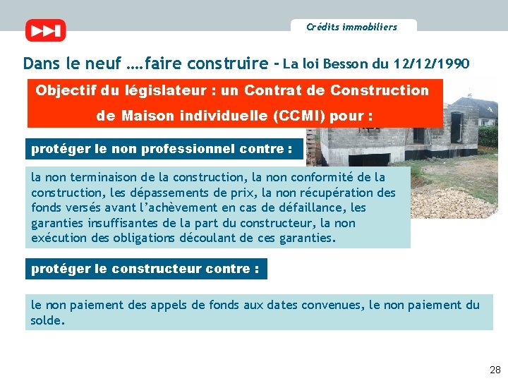 Crédits immobiliers Dans le neuf …. faire construire - La loi Besson du 12/12/1990