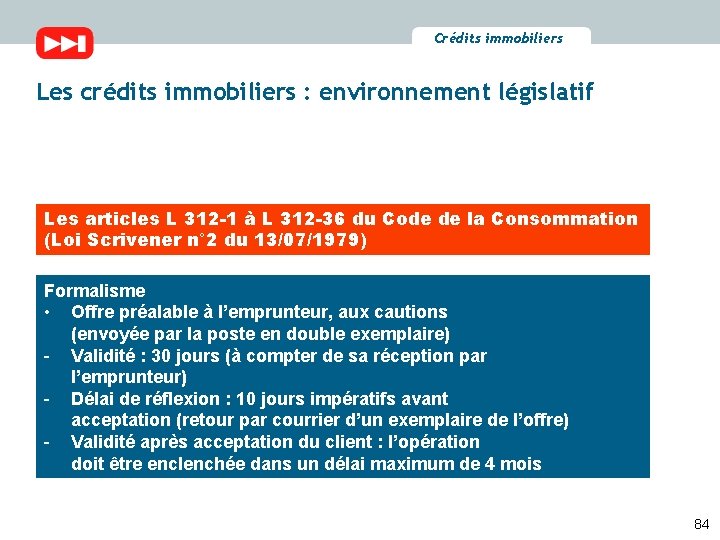 Crédits immobiliers Les crédits immobiliers : environnement législatif Les articles L 312 -1 à