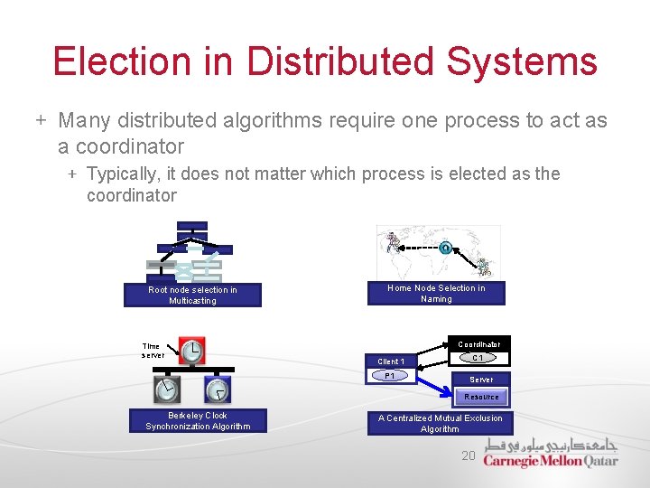 Election in Distributed Systems Many distributed algorithms require one process to act as a