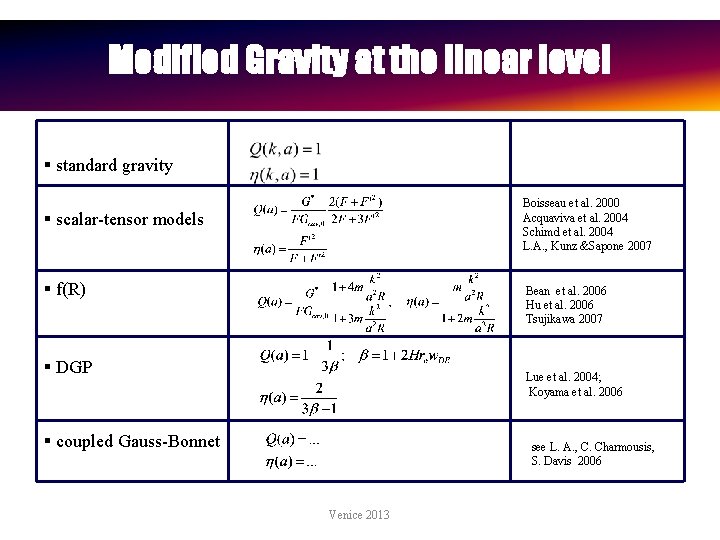 Modified Gravity at the linear level § standard gravity Boisseau et al. 2000 Acquaviva