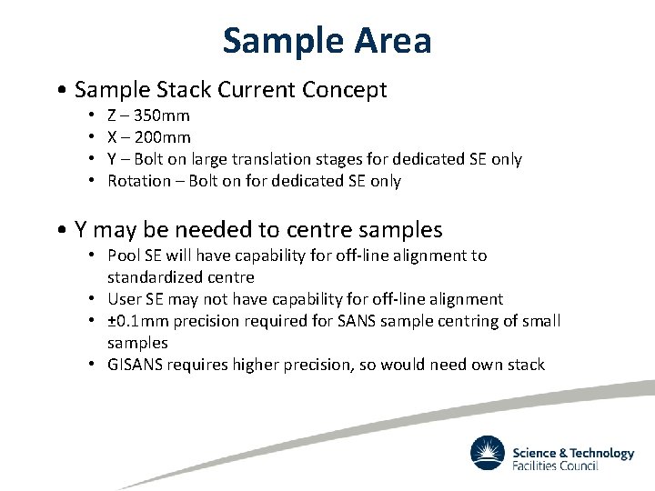 Sample Area • Sample Stack Current Concept • • Z – 350 mm X