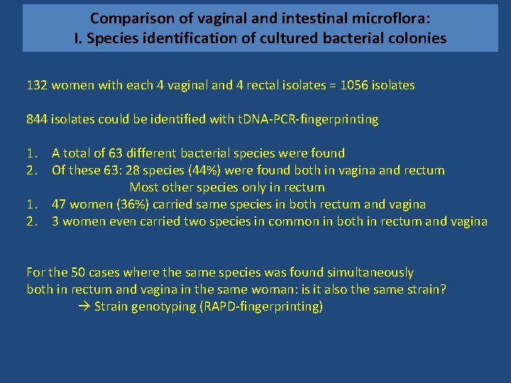 Comparison of vaginal and intestinal microflora: I. Species identification of cultured bacterial colonies 132