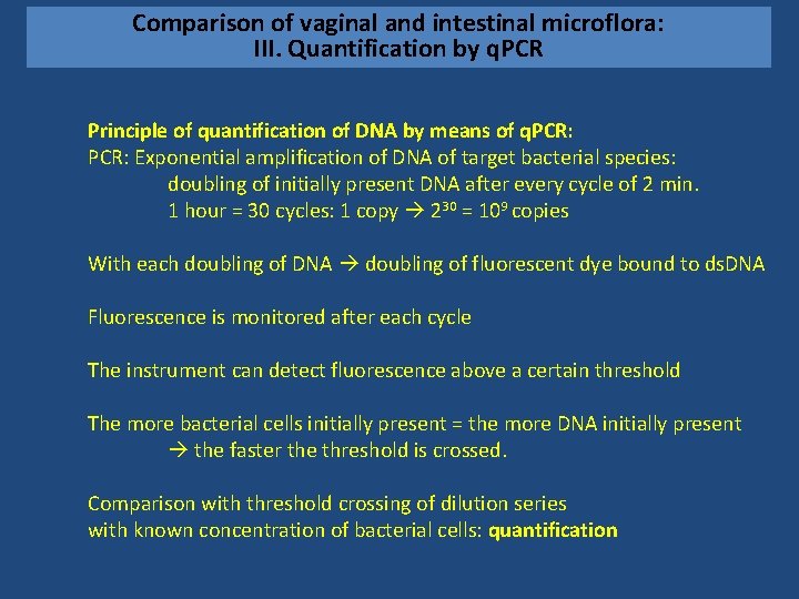 Comparison of vaginal and intestinal microflora: III. Quantification by q. PCR Principle of quantification