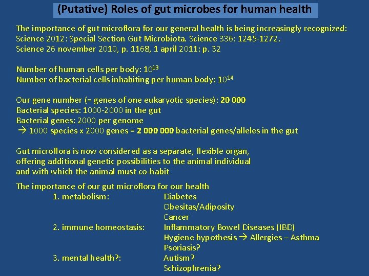 (Putative) Roles of gut microbes for human health The importance of gut microflora for