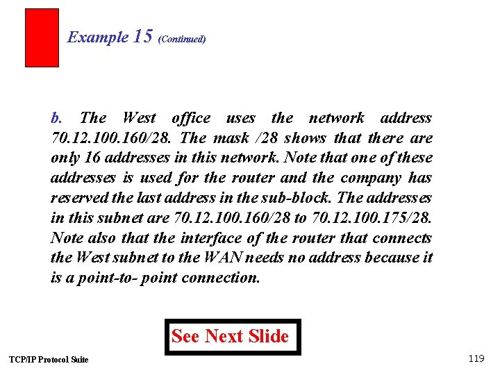 Example 15 (Continued) b. The West office uses the network address 70. 12. 100.