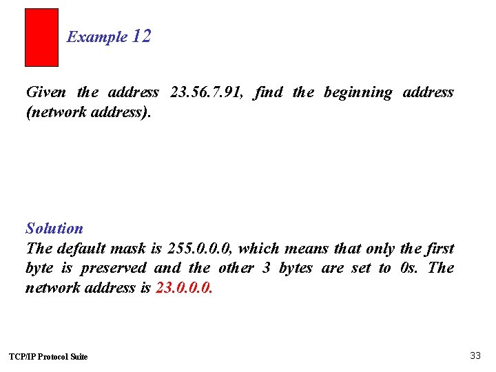 Example 12 Given the address 23. 56. 7. 91, find the beginning address (network