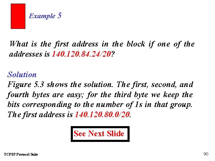 Example 5 What is the first address in the block if one of the