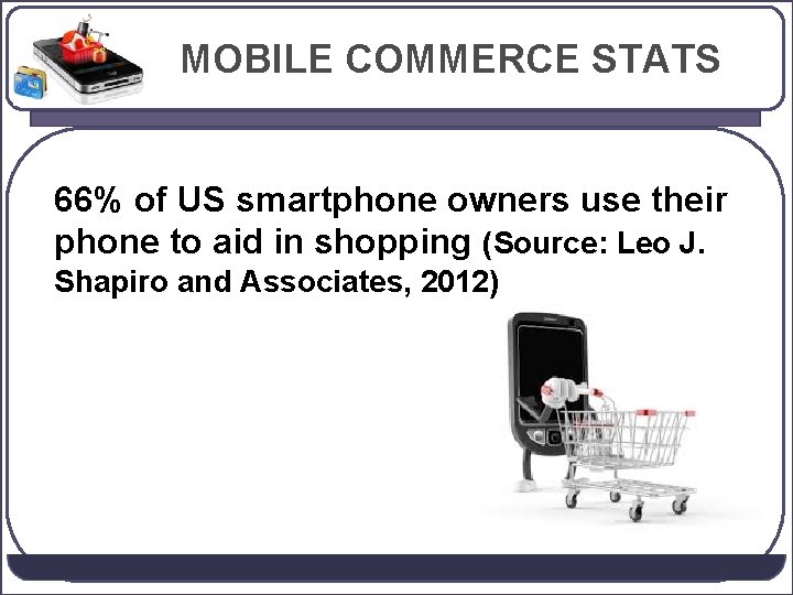 MOBILE COMMERCE STATS 66% of US smartphone owners use their phone to aid in